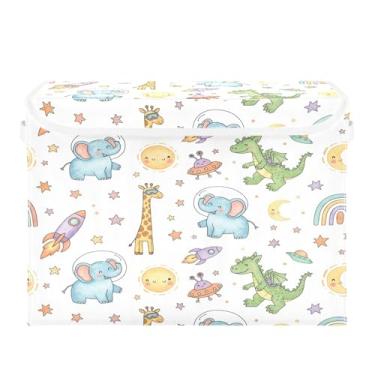 Imagem de Burbuja Caixa de armazenamento de animais fofos com tampa e alças, grande caixa de armazenamento dobrável para prateleiras armário quarto escritório organizador