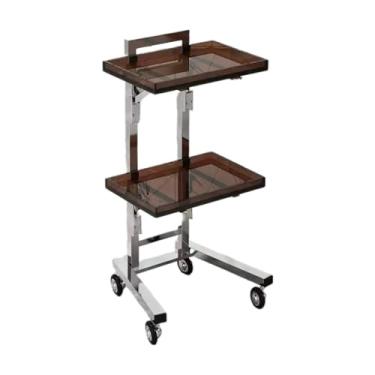 Imagem de Carrinho de barbearia dobrável de aço inoxidável com bancada de trabalho, armazenamento em camadas, rodízios de rolamento de 360° - ideal para salão de cabeleireiro, spa e estúdio de tatuagem (marrom)