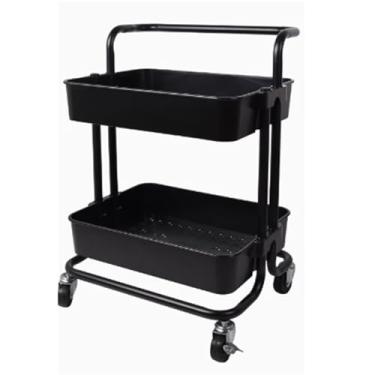 Imagem de Carrinho utilitário de lavanderia rolante de 2 camadas com rodas, rack organizador de economia de espaço para frutas, legumes, lanches, artesanato e maquiagem - preto (43 x 36 x 58 cm)