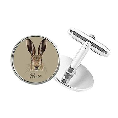 Imagem de DIYthinker Abotoaduras de pino com clipe de botão redondo de animal de lebre selvagem com nariz grande cinza