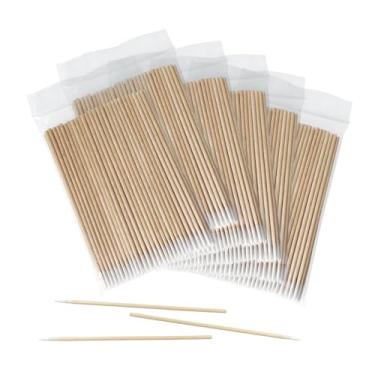 Imagem de 600 peças de cotonetes de algodão com ponta de precisão - pontas de algodão pontiagudas de 10 cm com palitos de madeira, cotonetes de algodão microblading para maquiagem, tatuagem, limpeza de esmalte