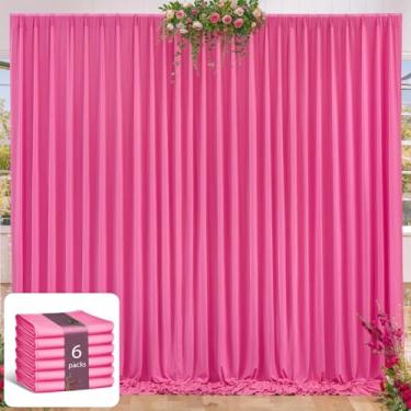 Imagem de Cortinas de fundo rosa choque de 7,3 x 3 m para festas, cortinas de poliéster sem rugas para pano de fundo, cortinas fúcsia para chá de panela, sessão de fotos, aniversário, chá de bebê, casamento,
