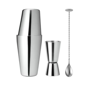Imagem de Kit Coqueteleira Barman Profissional Com Coqueteleira Boston Inox Bailarina 30cm e Jigger 30ml e 60ml