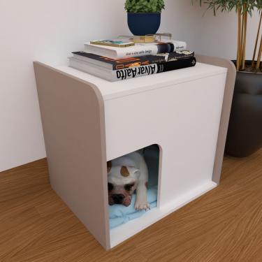 Imagem de Mesa De Cabeceira Cama Pet Cães 45x55x60 Branco E Nude