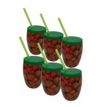 Imagem de Kit 6 Copos Canudo Fruta Morango - Injetemp