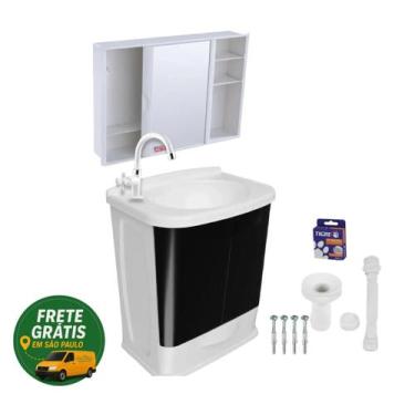 Imagem de Kit Gabinete Banheiro Plástico Pvc Lavatório Preto Astra com Armário /