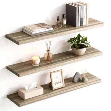Imagem de JAMBALAY Prateleiras flutuantes para parede, prateleiras de madeira rústica montadas na parede de 57 cm para banheiro, sala de estar, quarto, cozinha. Prateleira suspensa para livros/armazenamento