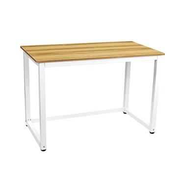 Imagem de AKALNNB Mesa de PC 109.2 cm mesa grande PC laptop mesa profissional mesa de jogos prateleira de mesa de madeira metal moldura de aço mesa de estudo mesa de estudo escritório casa escritório mesa de