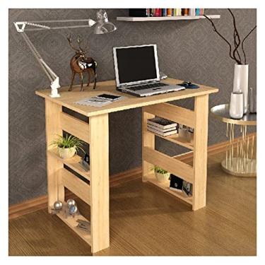 Imagem de CLLBANT Mesa para PC mesa de madeira escritório PC estação de trabalho portátil mesa para jogos em casa mesa para computador portátil com prateleiras quarto para EST