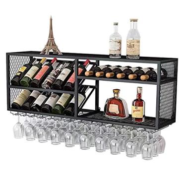 Imagem de Suportes de vinho industriais montados na parede, suporte de vinho suspenso de metal de grande capacidade, rack de vinho de parede para casa, restaurante, bares (cor: preto, tamanho: 120 cm/47,2