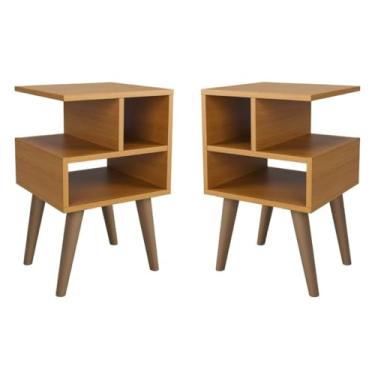 Imagem de Kit 2 Mesa de Cabeceira Estilo Retrô Trend Criado Para Quarto(Nature)