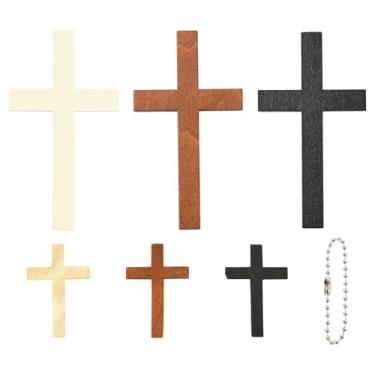 Imagem de Stiesy Pingentes de cruz de madeira com 30 peças de correntes de esferas - 6 estilos de pingentes de cruz de crucifixo de bolso de madeira para joias religiosas, projetos de artesanato DIY e presentes
