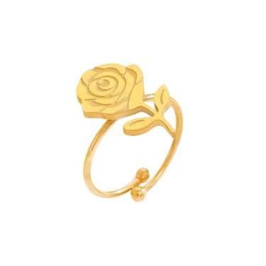 Imagem de Elegante anel de casamento com flor rosa para mulheres, pingente luxuoso, banhado a ouro, delicados, anéis abertos para o dia a dia, ajustável, moda, compromisso, joia de amor para a mãe dos namorados