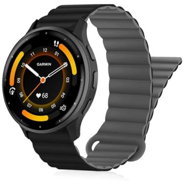 Imagem de Inhosper Pulseiras de relógio compatíveis com Garmin Vivoactive 4/Venu 3/Venu 2 de 45 mm, pulseira magnética de silicone dupla face de 22 mm para relógio inteligente Garmin Forerunner 745/265/255/255