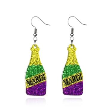 Imagem de Brincos femininos de carnaval com glitter, máscara, gnomo, pingente, leve, amarelo, verde, carnaval, carnaval, acessórios para presente, Medium, Metal, Sem pedra preciosa