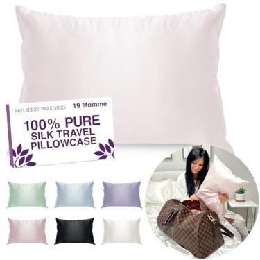 Imagem de Fronha de viagem de seda Mulberry Park - Previne a cabeça de cama e o frizz, minimiza as rugas do sono - 19 Momme, seda de amoreira pura grau 6A - 33 cm x 45 cm, rosa