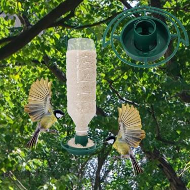 Imagem de 1 alimentador de pássaros pendurado no jardim, pátio ao ar livre, bandeja de alimentação automática de pássaros selvagens, topo fixo giratório, 12,5 x 11 x 3,8 cm, (garrafas não incluídas)