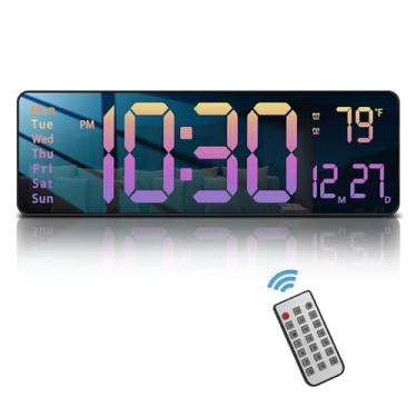 Imagem de JoFomp Relógio de parede digital grande moderno de 40,6 cm com controle remoto, visor de LED, regulação automática, contagem regressiva, temperatura, calendário - formato 12/24h - relógio de parede