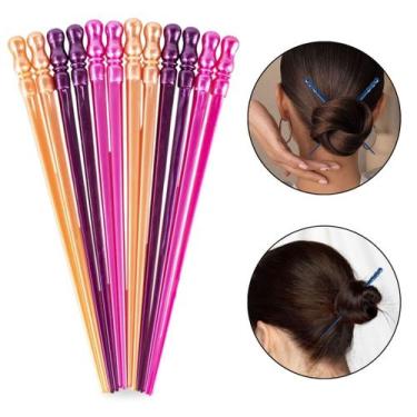 Imagem de Kit 48 Palitos Prendedor de Cabelo Estilo Oriental Perolado Acessório 