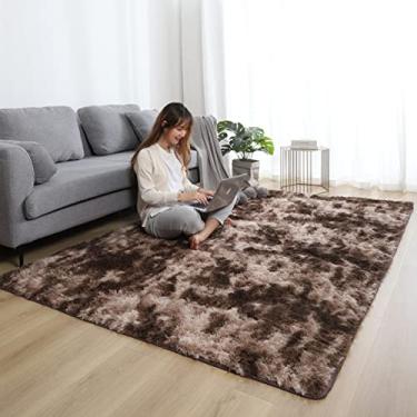 Imagem de Tapete de área felpudo de luxo, tapetes felpudos retangulares tingidos com os pés, tapetes peludos felpudos antiderrapantes para quarto de crianças, cor de café 24 x 47 polegadas