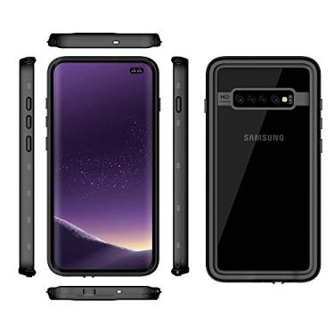 Imagem de LEMAXELERS Capa projetada para Galaxy S10+ Plus, capa à prova d'água, protetor de tela integrado [IP68 debaixo d'água][corpo inteiro à prova de choque] Capa resistente antiarranhões para Samsung