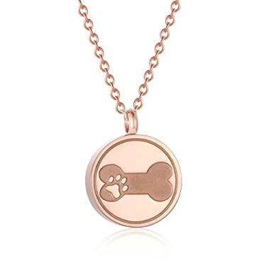 Imagem de Colar de cinzas para animais de estimação, 20 mm, formato redondo, joia de lembrança, joia de aço inoxidável, memorial, urna, gravura, pata e cremação de osso de cachorro, colar com pingente de