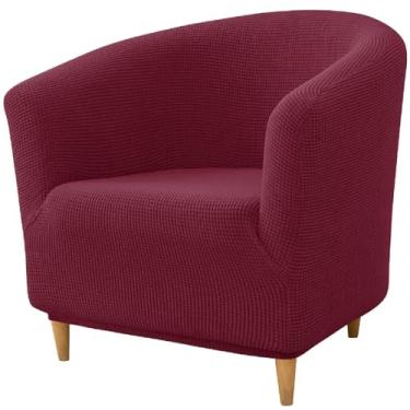 Imagem de Club Chair Slipcover, Stretch Checkered Barrel Chair Cover Removable Armchair Covers 1 Piece Tub Chair Covers with Elastic Bottom for Living Room(Color:Wine Red)