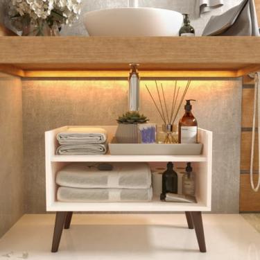 Imagem de Gabinete Armário Grécia com Nicho Organizador Multiuso Estilo Retrô Decoração p/Pia de Banheiro - Quarteto Móveis (OFF WHITE)