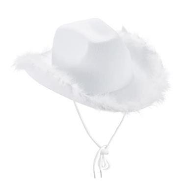 Imagem de PMIYS Chapéu de cowboy feminino, chapéu de vaqueira fofo, chapéus de caubói ocidental, fantasias de dramatização de festa, 02 Branco, tamanho �nico