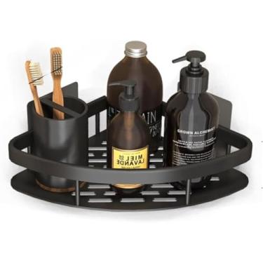 Imagem de Porta Shampoo Prateleira de Canto Multiuso Adesivo Organizador Versátil de Parede em Chapa Suporta Até 10Kg (Preto)