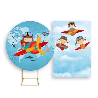 Imagem de Painel De Festa Redondo 1,50x1,50 + Painel Vertical 1,50x2,20 - Aviado