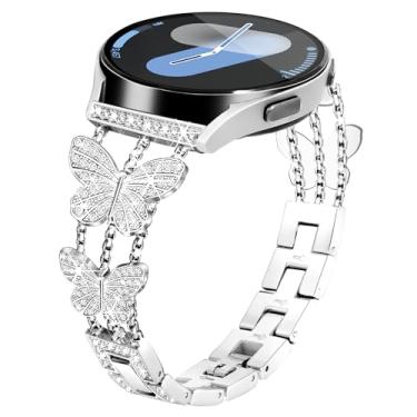 Imagem de Aniaboho Pulseira feminina para Samsung Galaxy Watch 7 6 5 4 FE de 40 mm e 44 mm, pulseira feminina de diamante borboleta de 20 mm para Samsung Watch 7 6 5 4 FE/5 Pro/Watch 6 4 Classic/Watch 3 de 41