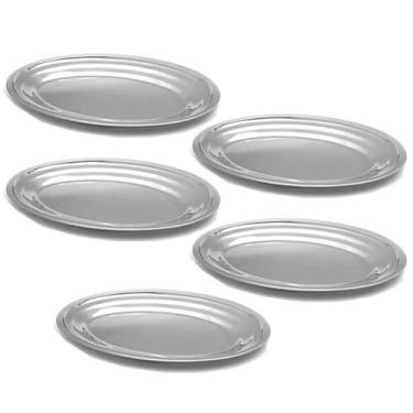 Imagem de 5 Travessas de Inox Pequenas 21cm Oval Rasas Restaurante Salada Petisc