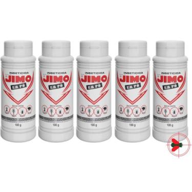 Imagem de 5 Jimo Inseticida Pó Anti Formigas Baratas Pulgas Traças 100g