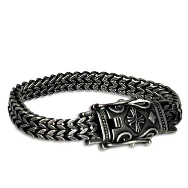 Imagem de NVR GVN Pulseiras de aço inoxidável masculinas de aço cirúrgico 316L com elos medievais robustos, aço oxidado, ótimo presente para homens, 8.25, Aço inoxidável