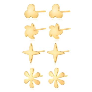 Imagem de BENEIGE Conjunto de 4 pares de brincos pequenos para mulheres e homens | Conjunto de brincos femininos banhados a ouro 14K com vários piercings | Brincos de cartilagem cruzada | Brincos de hélice de