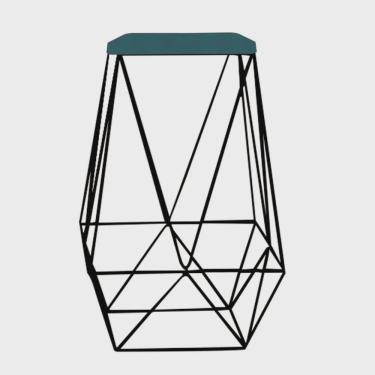 Imagem de Banqueta Alta Loly Para Cozinha Bar Balcão Bistrô Aramado Ferro Preto Suede Azul Turquesa - Ahz Móveis