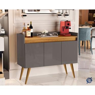 Imagem de Buffet Lux 3 Portas Pés Palito Onix / Madeirado - jm Casa dos Móveis