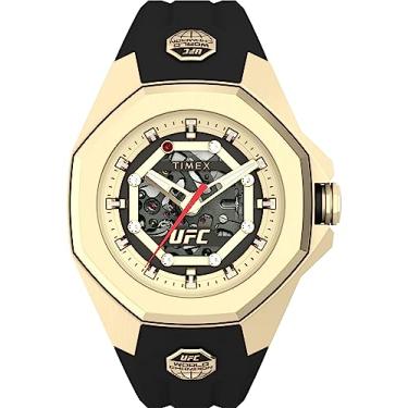 Imagem de Timex Relógio masculino UFC Pro 45 mm - pulseira preta com mostrador dourado e caixa dourada, Preto