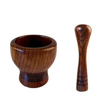 Imagem de Tigela Moedora Conjunto de almofariz e pilão, moedor de pilão e almofariz manual de madeira para espremedor de alho, moedor de café, triturador de gengibre, moagem de especiarias, uso de especiarias e