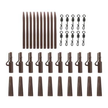 Imagem de UGPLM Kit de equipamento terminal para pesca de carpa, 40 peças, compacto, multifuncional, portátil, para água doce, resistente, com caixa sortida, Marrom