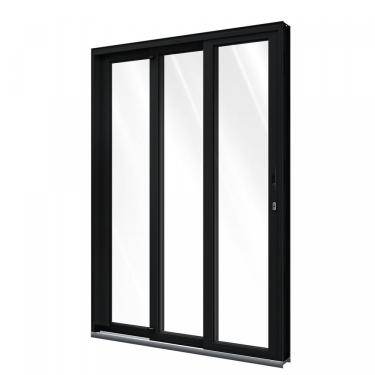 Imagem de Porta De Correr Aluminio Lateral Sem Travessa 2 Folhas Móveis E 1 Fixa 215X150Cm Lucasa Preto