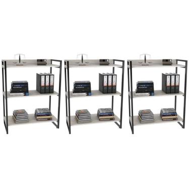 Imagem de Kit 3 Estantes Livreiro Multiuso Prisma Estilo Industrial 80Cm 3 Prateleiras C08 Snow - Mpozenato