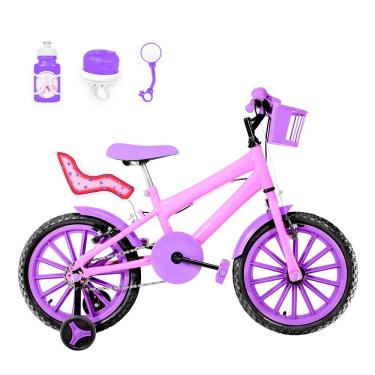 Imagem de Bicicleta Aro 16 Nylon + Kit Passeio Rosa E Lilás