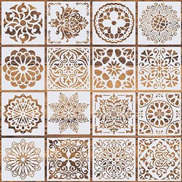Imagem de Wedong 16 peças de estêncil reutilizável, estêncil de pintura a laser Mandala Stencils modelo de pintura para DIY Walls Art Scrapbook