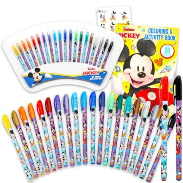 Imagem de Disney Conjunto de canetas de gel Mickey e Minnie – Pacote com 20 canetas de gel para desenhar, desenhar, colorir, livro de colorir e adesivos de arte Plus | Lembranças de festa do Mickey e Minnie