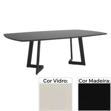 Imagem de Mesa de Jantar MH-5346 Herval Retangular 190 cm Madeira Laca Preta Vidro Off White