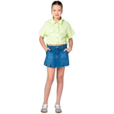 Imagem de Short Saia Menina Mania Kids Com Pregas Jeans Escuro, 4