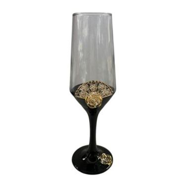 Imagem de Taça Pomba Gira Leque Rosa Negra Champagne Vidro 186Ml - Meta Atacado