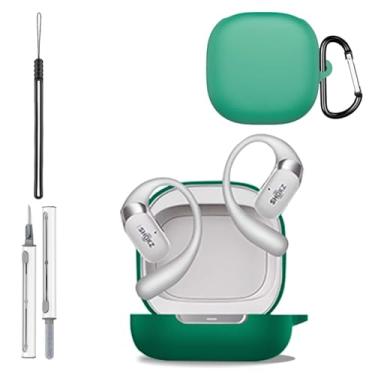 Imagem de Capa para SHOKZ OpenFit 2+, capa protetora de silicone para SHOKZ OpenFit 2+, capa à prova de choque de corpo inteiro com proteção contra arranhões, com chaveiro, cordão e kit de limpeza, verde